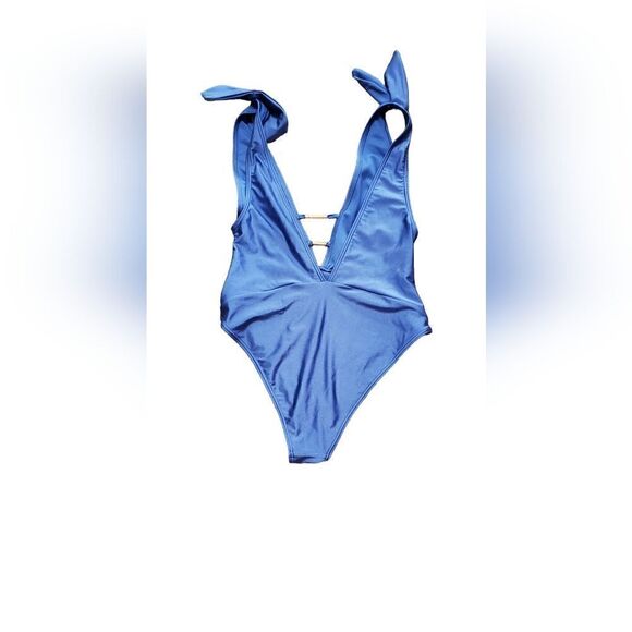 NWT River Island Slate Blue Plunge One Piece Swimsuit - Picture 2 of 3